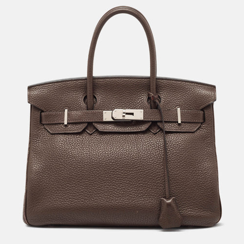 Chocolat Taurillon Clemence Leather Palladium Finish Birkin 30 Bag