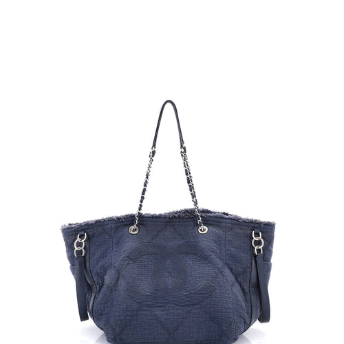 CHANEL Double Face Deauville Tote Fringe Quilted Canvas Small