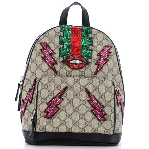 GUCCI Zip Pocket Backpack Embellished GG Coated Canvas Small