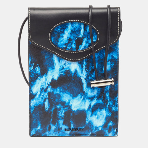 Blue/Black Water Camo Print Leather Pocket Phone Pouch Crossbody Bag