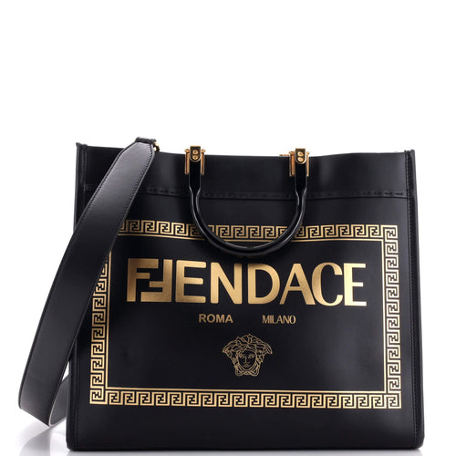 FENDI x Versace Fendace Convertible Sunshine Shopper Tote Printed Leather Medium