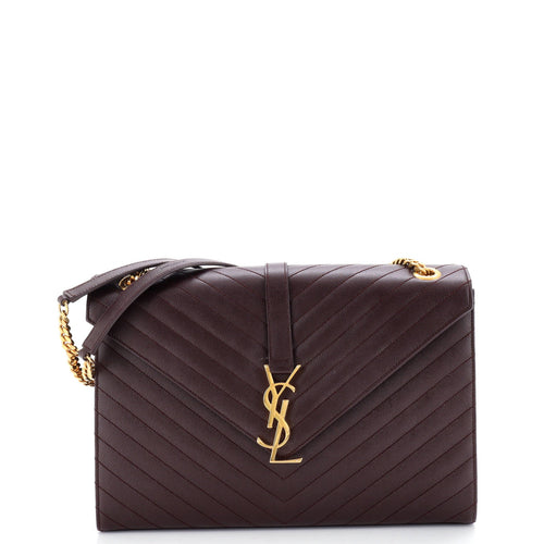 Classic Monogram Envelope Satchel Matelasse Chevron Leather Large