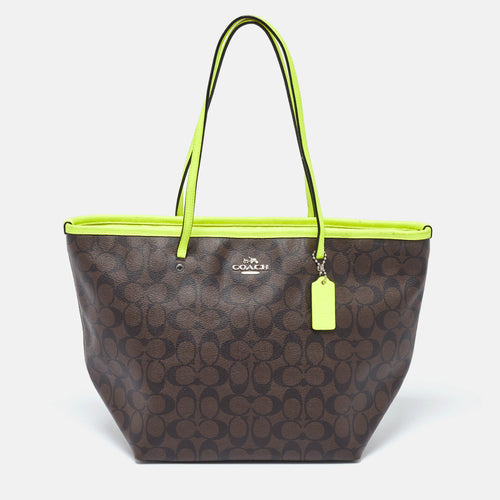 Green/Brown Signature Coated Canvas and Leather Street Zip Tote