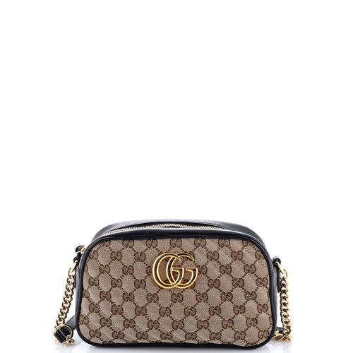 GUCCI GG Marmont Shoulder Bag Diagonal Quilted GG Canvas with Leather Small