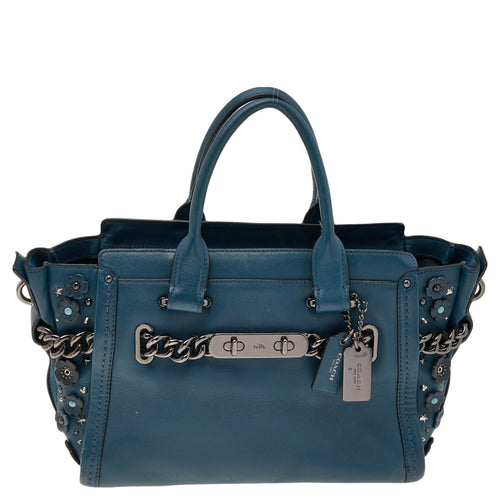 Blue Patch Embellished Leather Swagger 27 Carryall Satchel