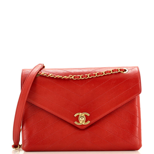 CHANEL Envelope Compartment Flap Bag Chevron Calfskin Medium