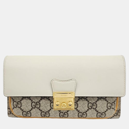 Ivory/Beige/Mustard GG Canvas and Leather Padlock Mini Chain Crossbody Bag