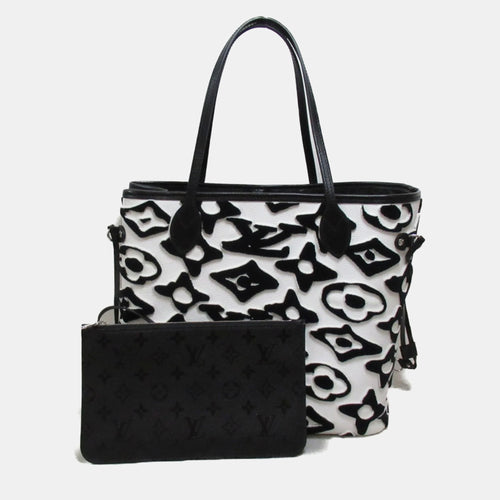 X UF Black/White Tufted Monogram Neverfull MM Tote Bag