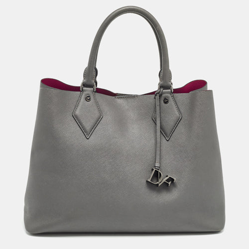 Grey Saffiano Leather Large Voyager Carryall Tote