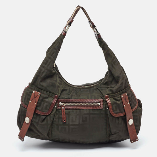 Green/Brown Monogram Nylon and Leather Multiple Pocket Hobo
