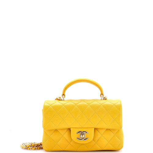 CHANEL Classic Single Flap Top Handle Bag Quilted Lambskin Mini