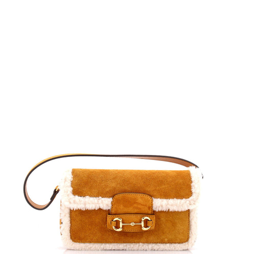 GUCCI Horsebit 1955 Shoulder Bag Suede with Shearling Mini
