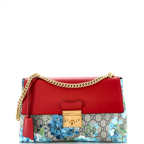 GUCCI Padlock Chain Flap Bag Blooms Print GG Coated Canvas and Leather Medium