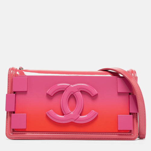 Pink/Orange Plexiglass and Patent Leather Small Boy Brick Flap Bag