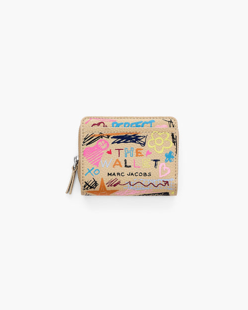 Marc Jacobs The Punk Scribble Mini Compact Wallet in Beige Multi