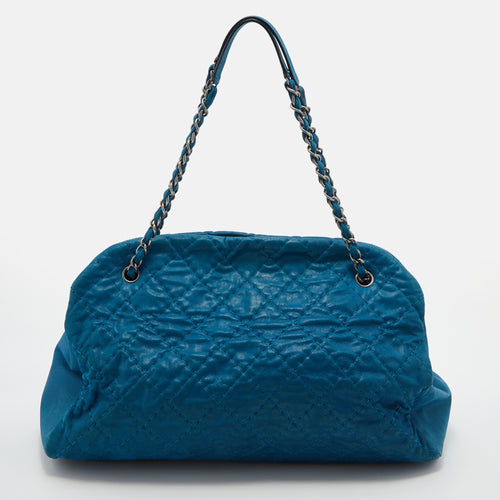 Teal Blue Quilted Leather Just Mademoiselle Bowler Bag
