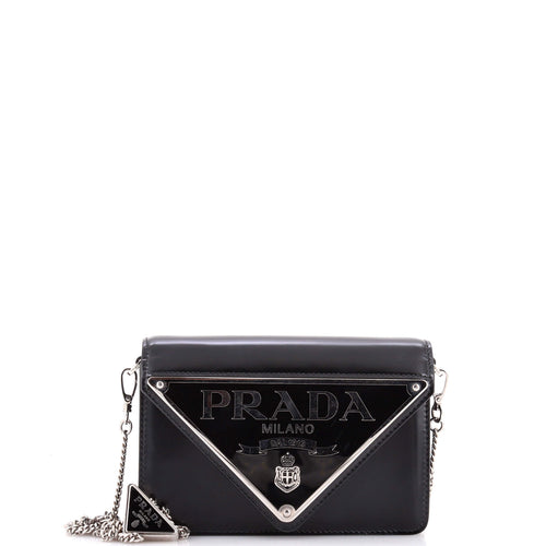 PRADA Maxi Triangle Logo Chain Flap Bag Brushed Leather Small