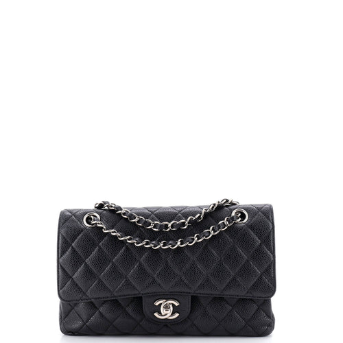 CHANEL Vintage Classic Double Flap Bag Quilted Caviar Medium