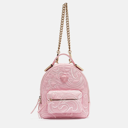 Pink Embroidered Baroque Leather Mini Palazzo Backpack