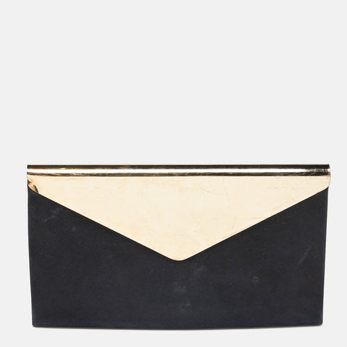 Black Shimmer Suede Charlize Metal Envelope Clutch