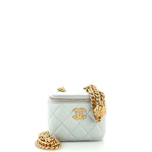 CHANEL Sweet Camellia Vanity Case with Chain Quilted Lambskin Mini