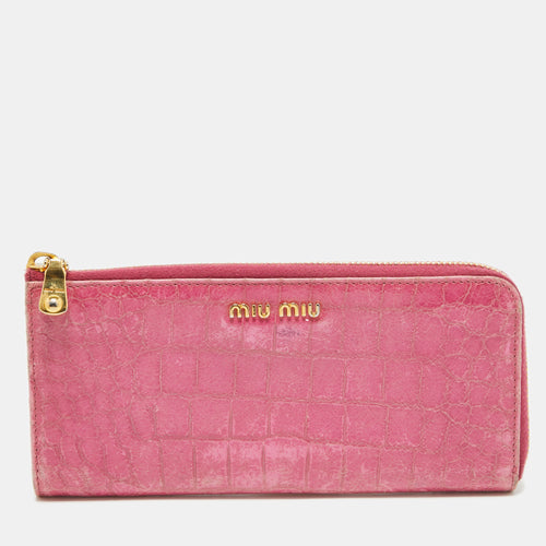 Pink Croc Effect Patent Leather Continental Zip Wallet