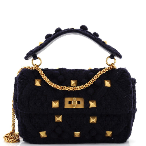 VALENTINO GARAVANI Roman Stud Flap Bag Quilted Knit Large