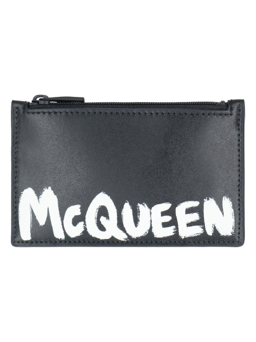 Men's Leather Zipped Card Holder With Logo in Black | 6831171AAMJ