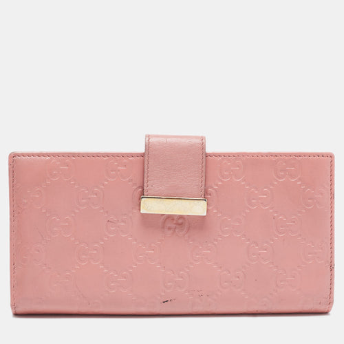 Pink Guccissima Leather Metal Flap Continental Wallet