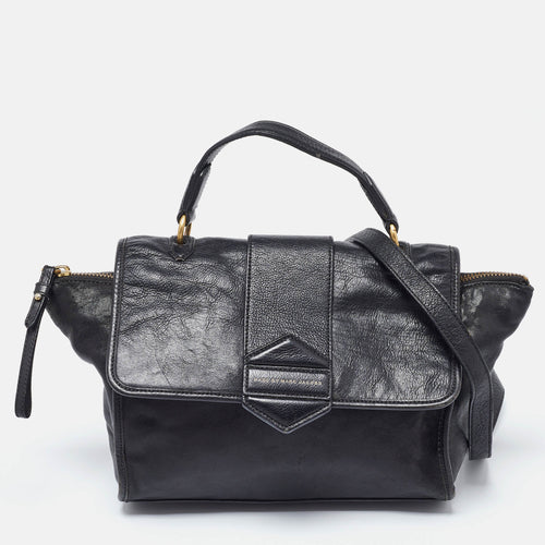 Black Leather Flipping Out Top Handle Bag