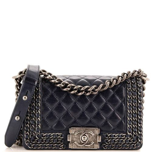 CHANEL Chained Boy Flap Bag Quilted Glazed Calfskin Small