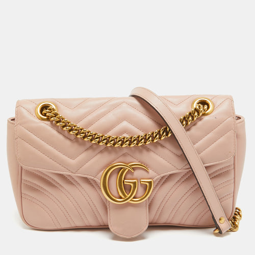 Pink Matelassé Leather Small GG Marmont Shoulder Bag