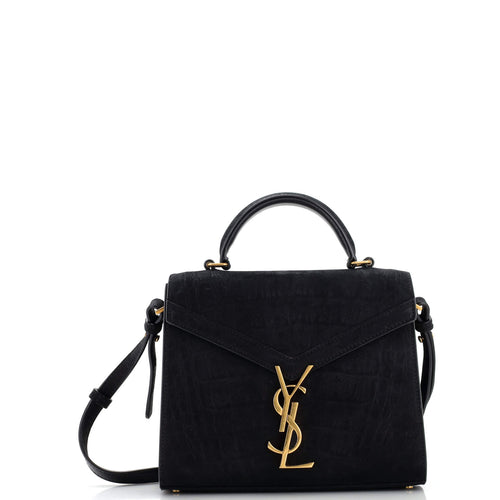 Cassandra Top Handle Bag Crocodile Embossed Suede Mini