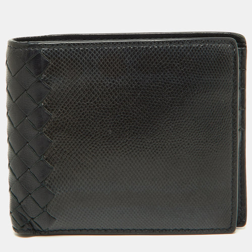 Black Intrecciato Karung and Leather Bifold Wallet
