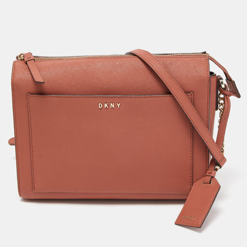 DKNY Brick Brown Saffiano Leather Ava Crossbody Bag
