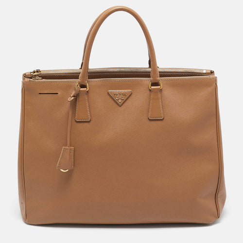 Brown Saffiano Lux Leather Executive Double Zip Tote