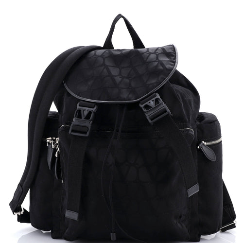 VALENTINO GARAVANI Double Buckle Backpack Toile Iconograph Nylon