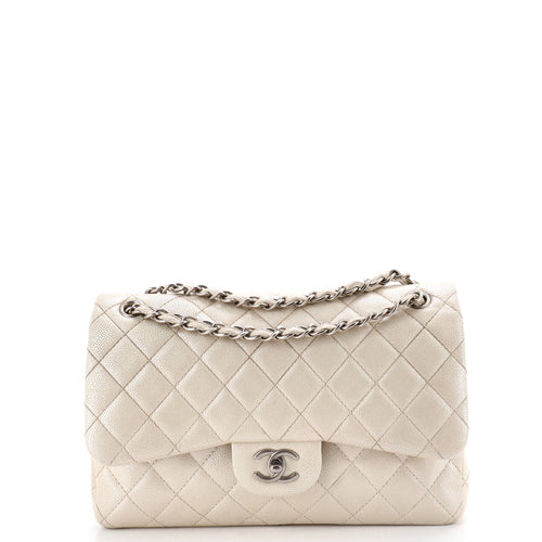 CHANEL Classic Double Flap Bag Quilted Iridescent Caviar Jumbo