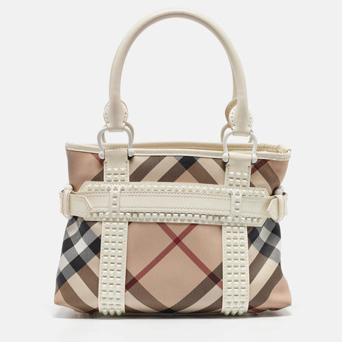 White/Beige Super Nova Check Vinyl Small Studded Rachel Tote