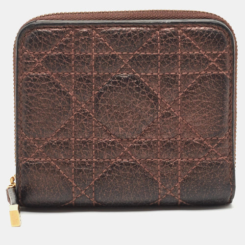 Metallic Burgundy Cannage Leather Caro Compact Wallet