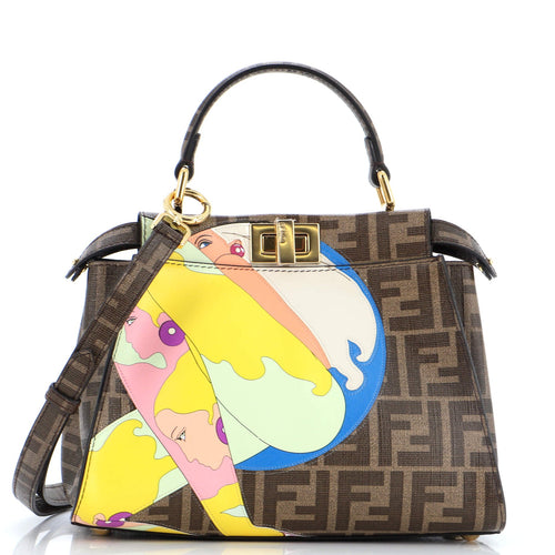 FENDI Antonio Lopez Peekaboo Bag Zucca Coated Canvas with Printed Leather Inlay Mini