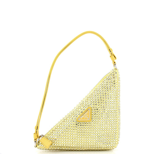 PRADA Triangle Top Handle Pouch Bag Crystal Embellished Satin Mini