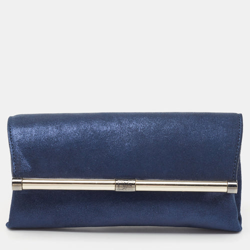 Blue Glitter Suede Multicolor Leather Clutch