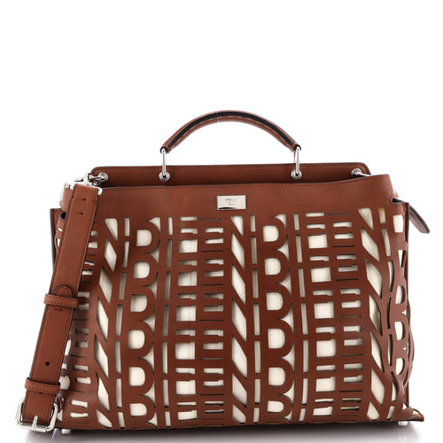 FENDI Peekaboo Iconic Essential Bag Laser Cut Leather and Canvas Large