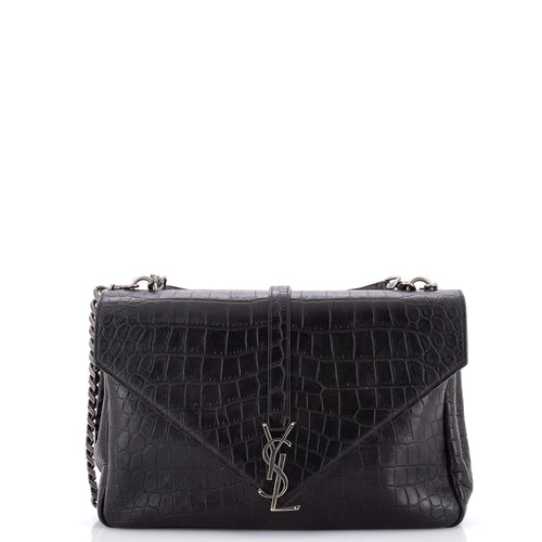 Classic Monogram College Bag Crocodile Embossed Leather Large