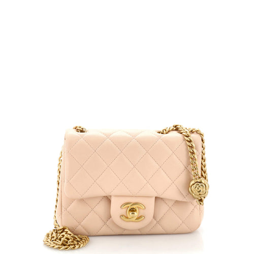 CHANEL Sweet Camellia Adjustable Chain Square Flap Bag Quilted Lambskin Mini