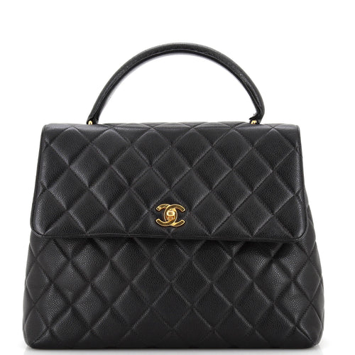 CHANEL Vintage Classic Top Handle Flap Bag Quilted Caviar Jumbo