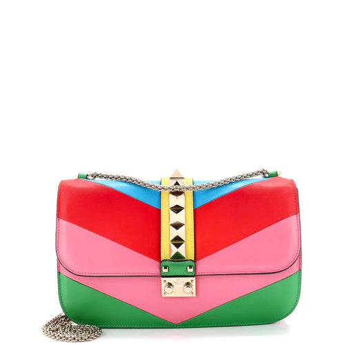 VALENTINO GARAVANI 1973 Glam Lock Shoulder Bag Striped Leather Medium