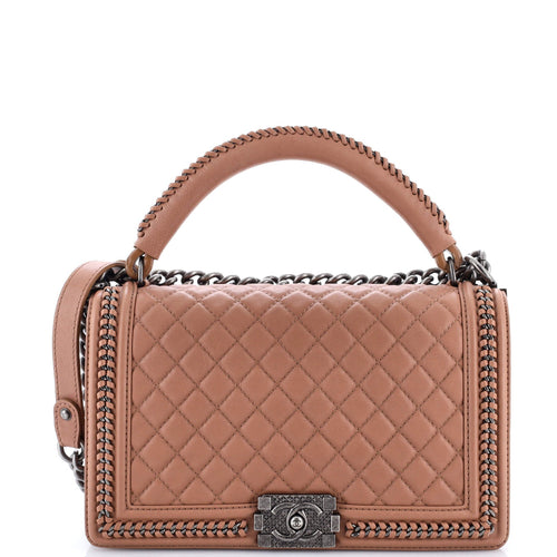 CHANEL Chain Handle Boy Flap Bag Quilted Calfskin New Medium