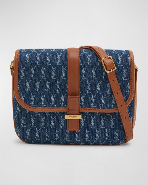 Le Monogram Satchel YSL Crossbody Bag in Denim and Vegetal Leather